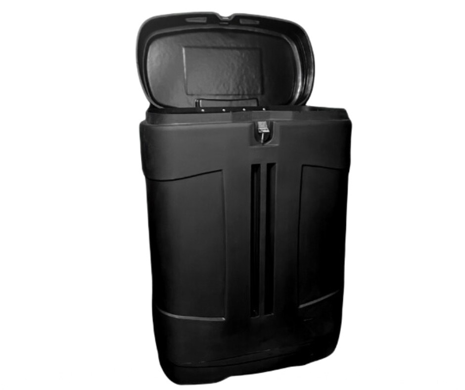 Roto-molded oval transport case with lid open