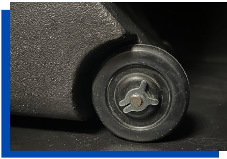 Easy-roll rubber wheels on a Lockfast transport case